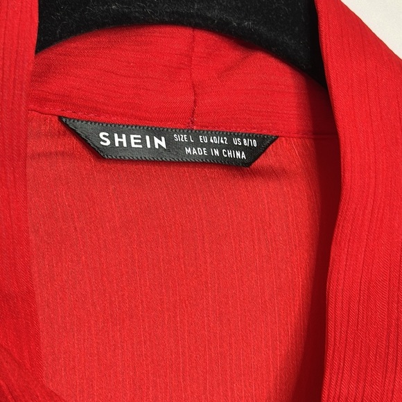 SHEIN  Womens French Red Mesh Floral Stand Collar - Picture 5 of 9
